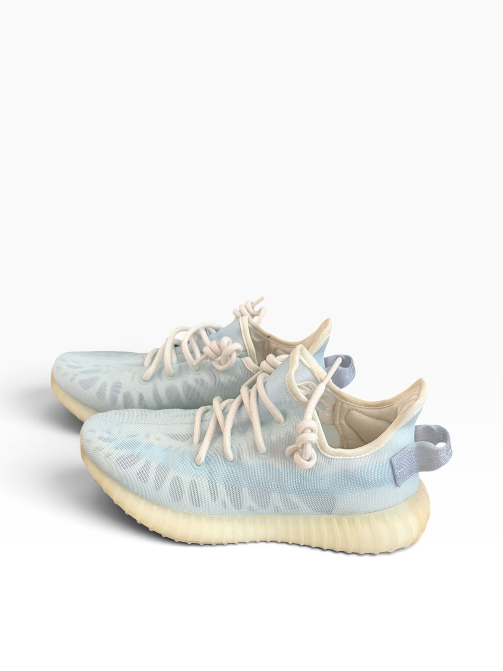 Yeezy women’s Light Blue and Off-white  Knit Sneakers